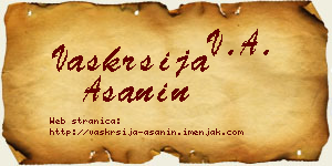 Vaskrsija Ašanin vizit kartica